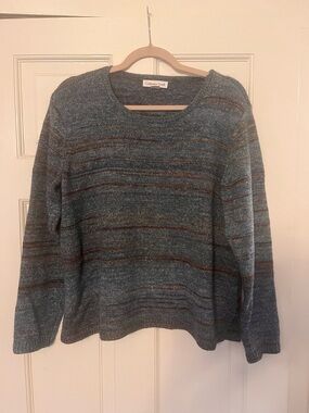 Coldwater Creek Women's  Dark Teal Striped Knit Sweater